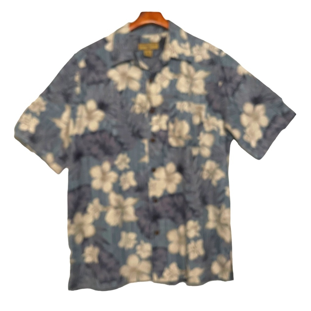 Caribbean‎ Joe Silk Hawaiian Shirt Hibiscus Palm Frond Size M
